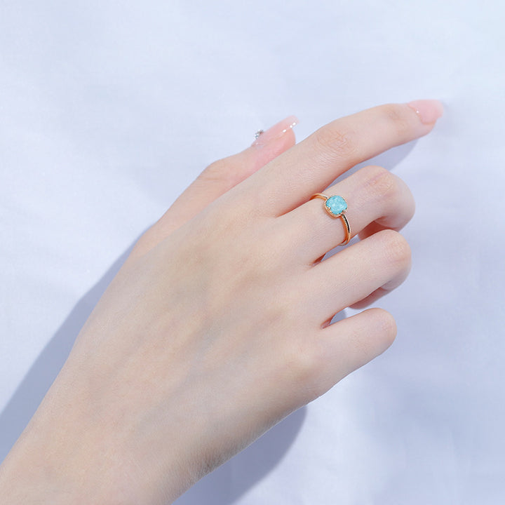 Natural Square Turquoise White Crystal Ring – Meaningful Gifts — 1