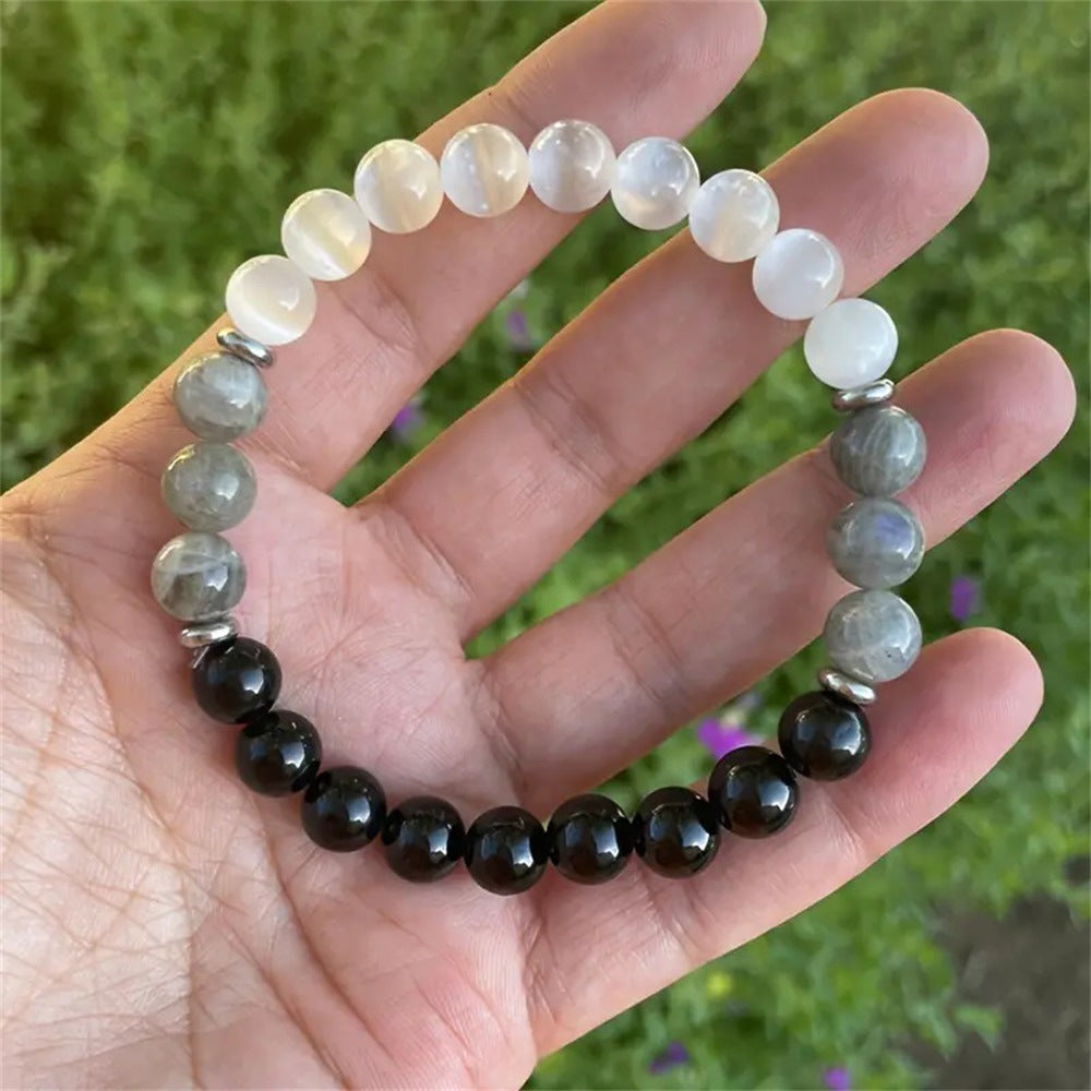 White Cat Eye Natural Map Stone Beaded Bracelet – Jewelry Gift Ideas — 1
