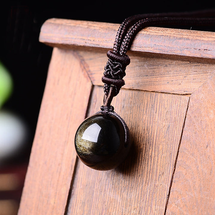 Natural Crystal Pendant Gold Obsidian Obsidian – Jewelry Gift Ideas — 2