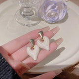 Enamel Purple White Heart Dangle Earrings Gold Drip – Gifts for Her — 5