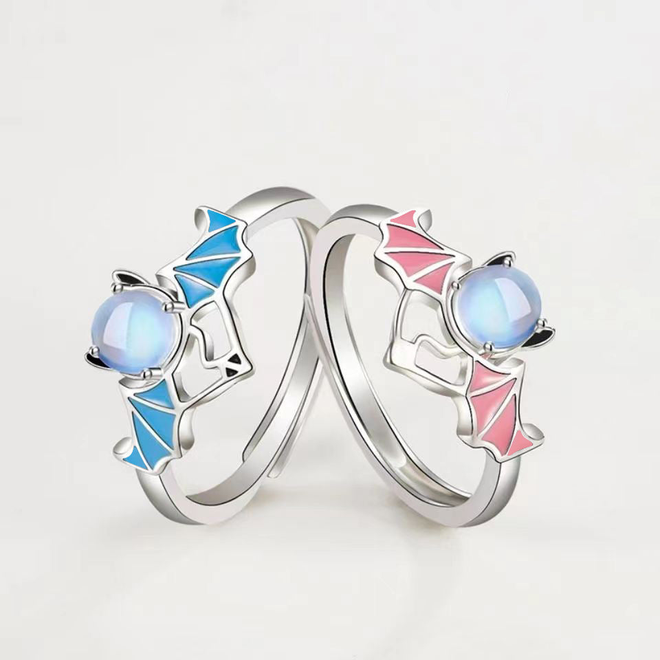 Silver Blue Moonlight Stone Angel Demon Ring – Everyday Gifts — 1