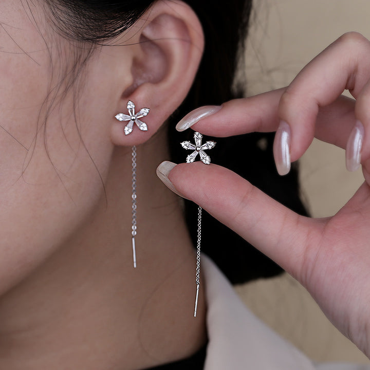 Crystal Flower Long Earrings For Women – Gifts for Her — 1