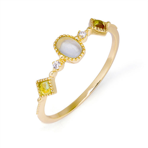 14K Yellow Gold Inlaid Navy Green Olive Ring – Small Gift Ideas — 2