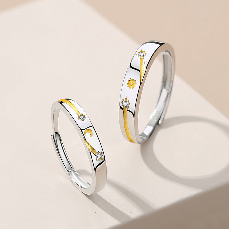 Sun Moon Stars Couple Ring 925 Silver Literary – Gifts for Couples — 1