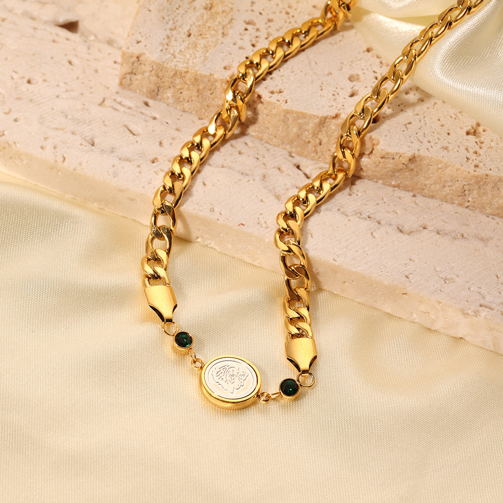 Cuban Link Chain Round Pendant Inlaid Zircon – Jewelry Gift Ideas — 1