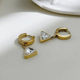 Women's Gold Triangle Zircon Drop Hoop Earrings – Gifts for Her — 4