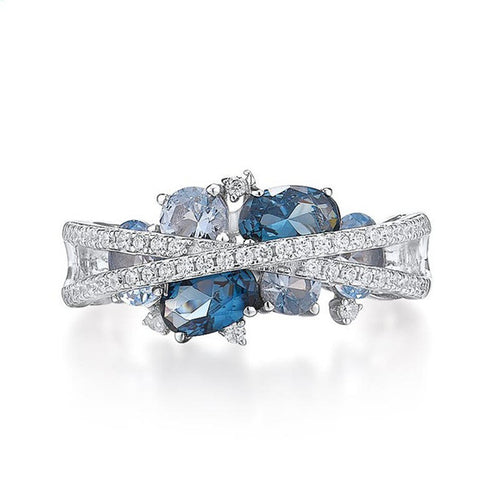 Creative New X-shaped Hollow Sea Blue Zircon Ring – Small Gift Ideas — 2