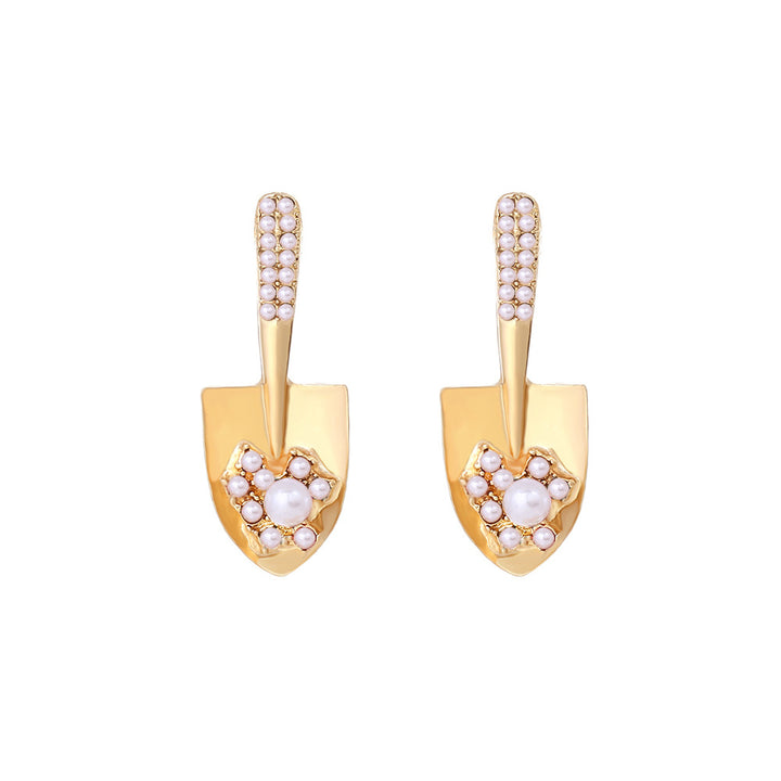 Alloy Inlaid Pearl Small Shovel Earrings – Unique Gift Ideas — 4