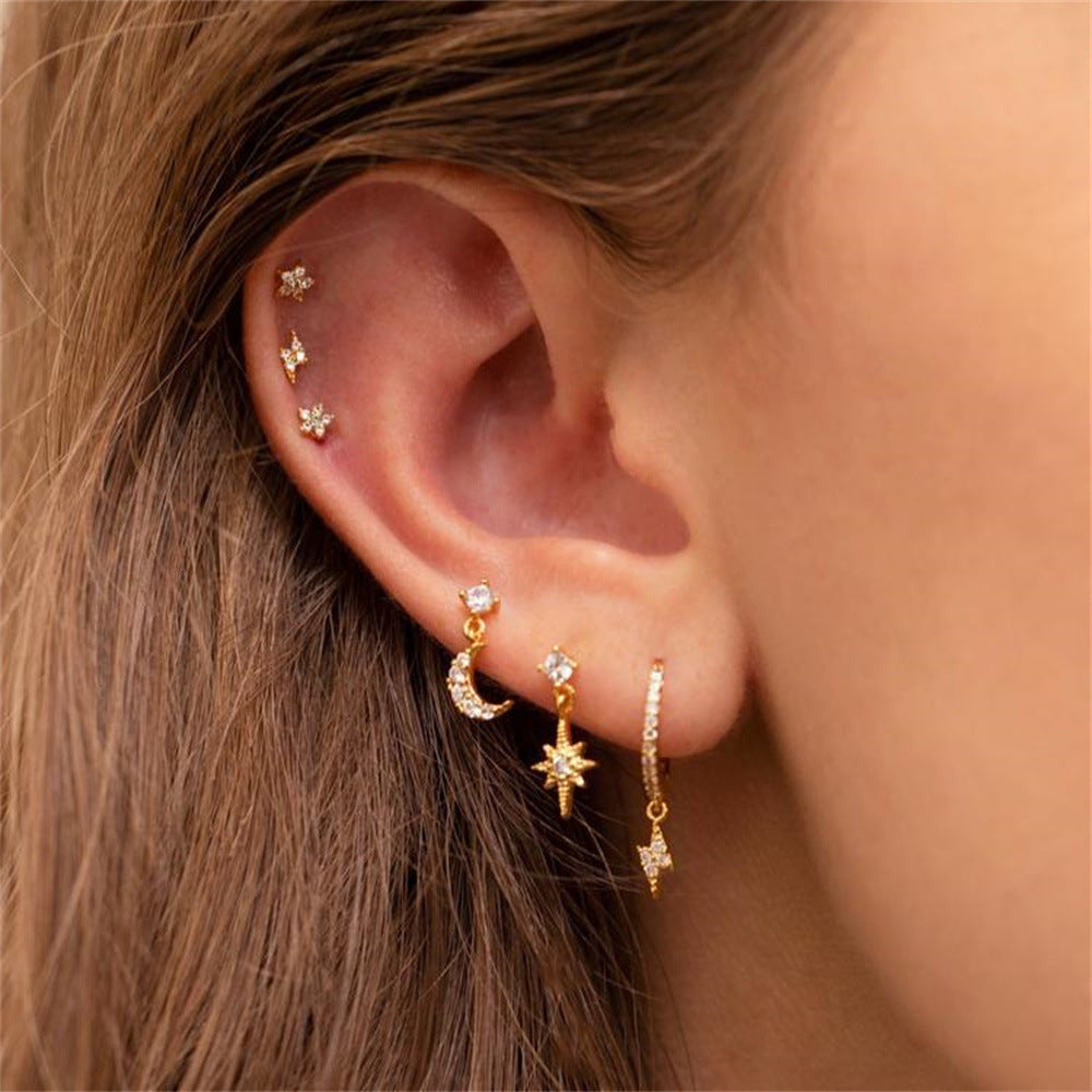 Fashion Five-pointed Star Moon Sun Lightning Earrings – Stylish Gifts — 1