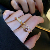 Real Gold Electroplated Zircon Opal Double Layer Ring – Stylish Gifts — 1