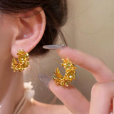 Golden Flowers C- Shaped Earrings New Retro Temperament – Useful Gifts — 1