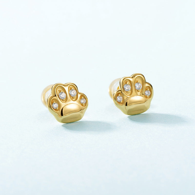 Kitten Cat's Claw Zircon Stud Earrings 9K Yellow – Cat Lover Gifts — 1