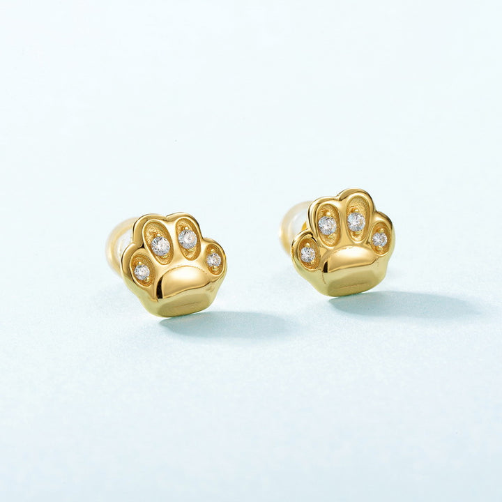Kitten Cat's Claw Zircon Stud Earrings 9K Yellow – Cat Lover Gifts — 1