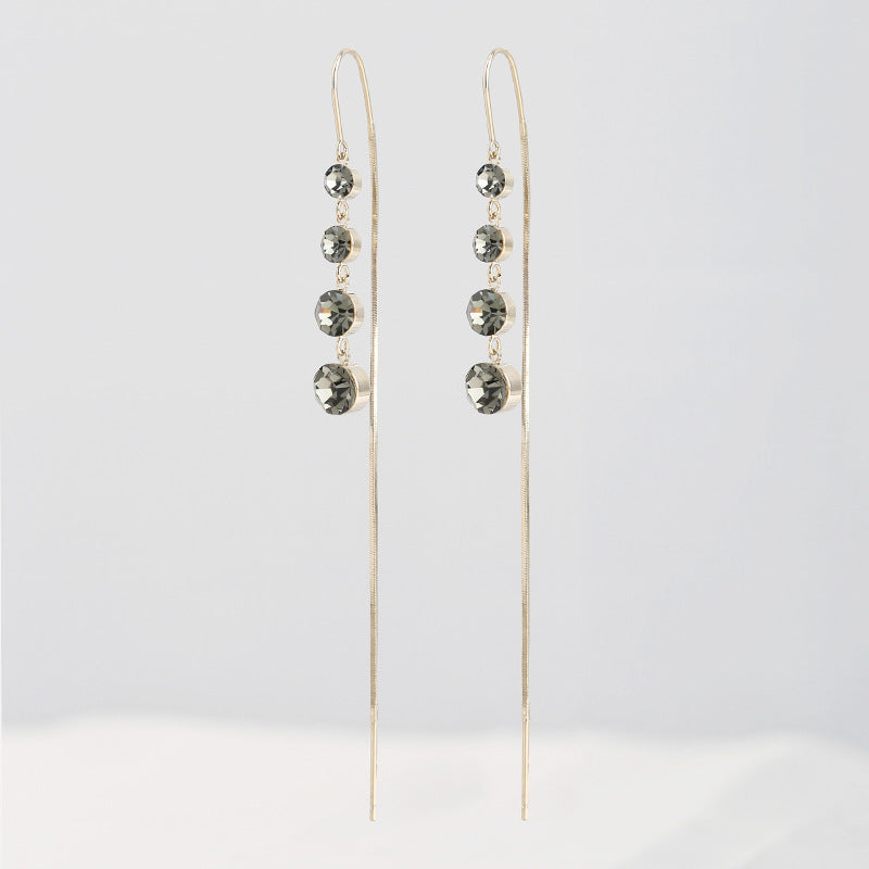 925 Long Zircon Earrings Korean Style Simple Geometry – Stylish Gifts — 1