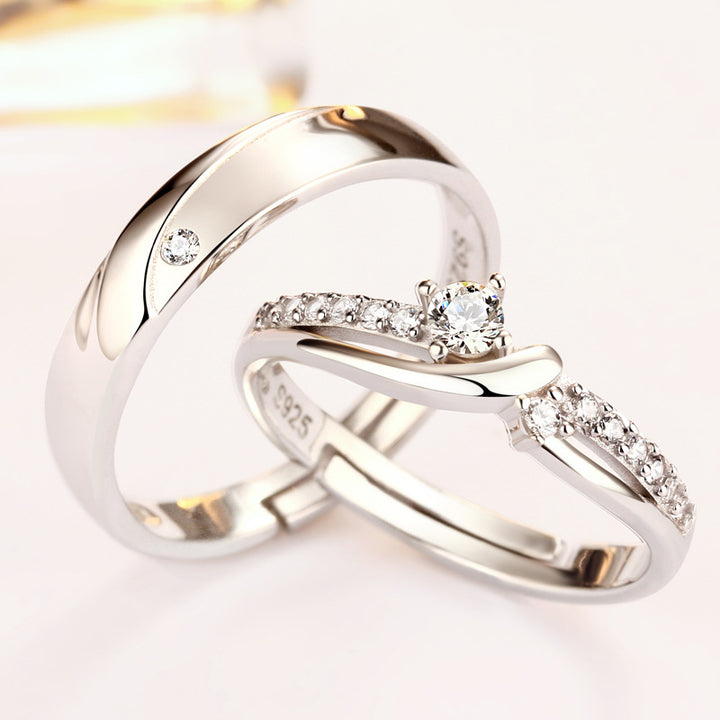 Weddings Simple Couple Style Silver Diamond Ring – Stylish Gifts — 1