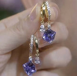 Blue Cube Sugar Crystal Earrings Temperament Ear Clip – Surprise Gifts — 2