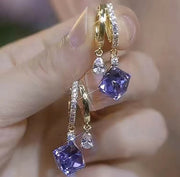 Blue Cube Sugar Crystal Earrings Temperament Ear Clip – Surprise Gifts — 2