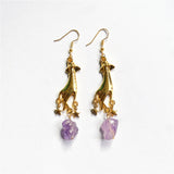 Gold And Silver Hand Pendant Earrings Amethyst – Jewelry Gift Ideas — 4