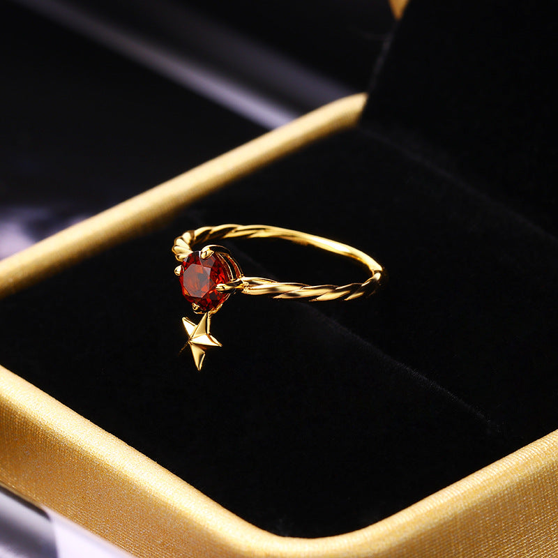 Pomegranate Five Pointed Star Silver Ring – Thoughtful Gifts — 1