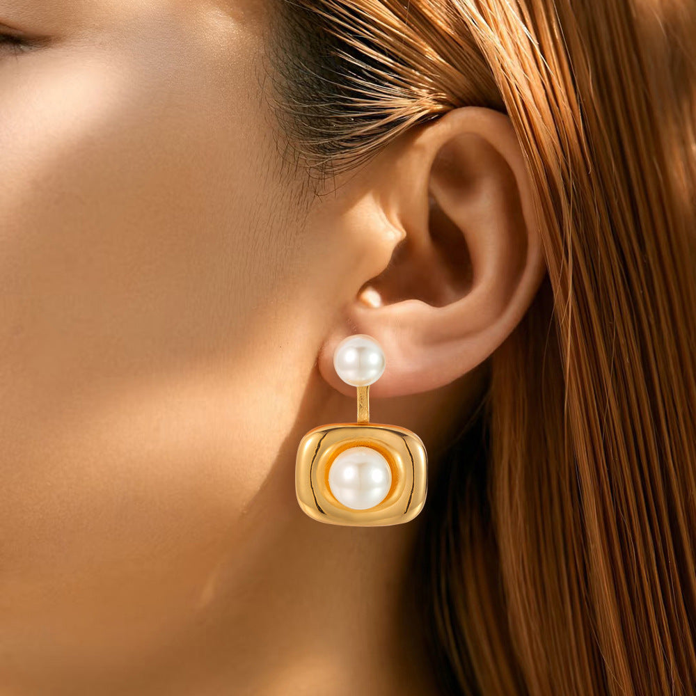 Square Pearl-studded Earrings Female Niche Design – Gifts for Her — 1