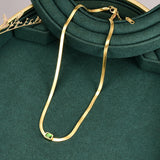 Square Green Crystal Flat Snake Bone Necklace – Jewelry Gift Ideas — 5