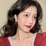 Burgundy Velvet Bow Earrings Niche Design – Thoughtful Gifts — 5