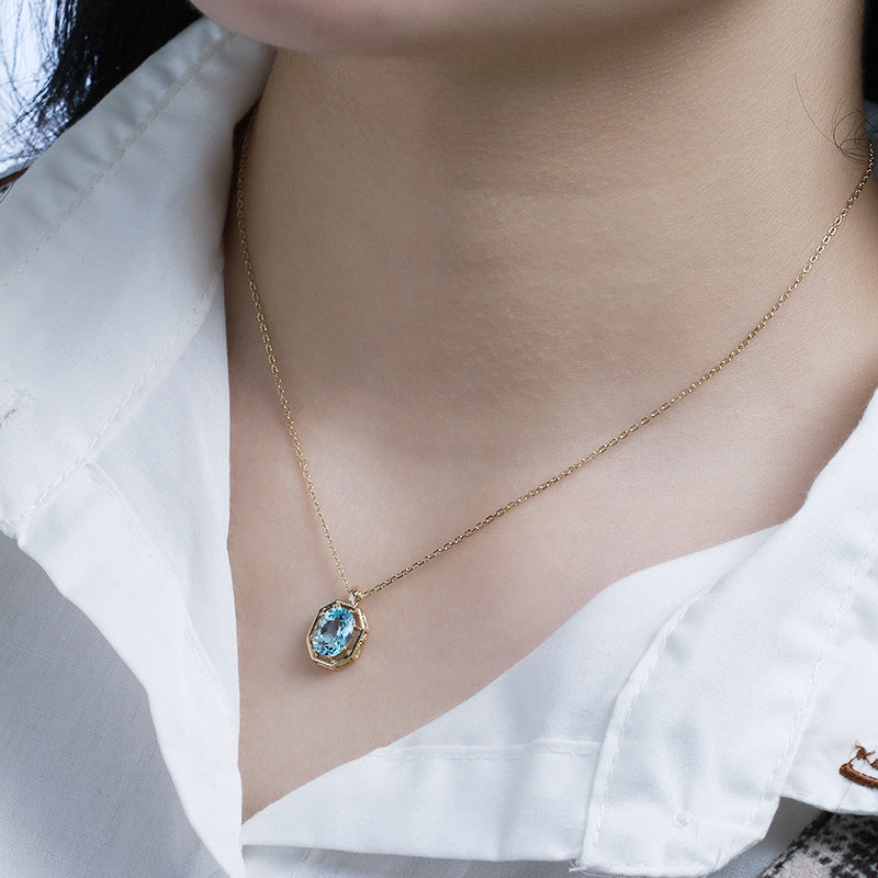 Silver Vintage Sky Blue Topaz Necklace Clavicle – Jewelry Gift Ideas — 1