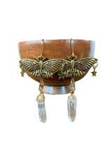 Gold Moth And Quartz Hanging Ear Earrings – Holiday Gift Ideas — 3