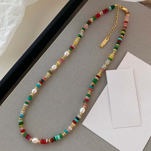 Colorful Glass Dopamine Beaded Necklace Natural – Jewelry Gift Ideas — 2