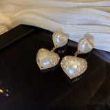 Rhinestone Pearl Heart 925 Silver Stud Earrings – Holiday Gift Ideas — 3