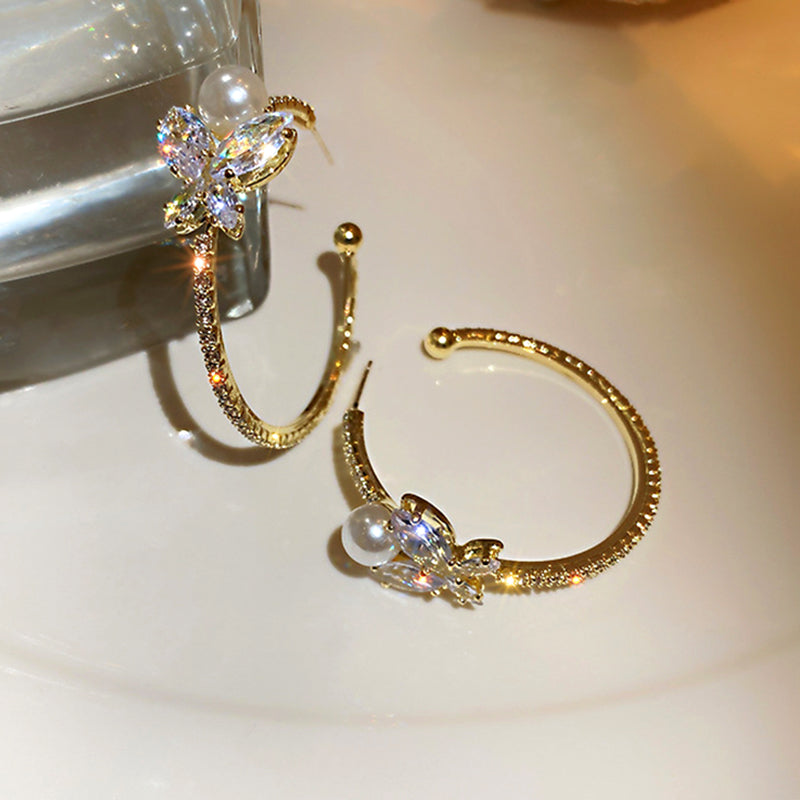 Women's Pearl And Diamond Butterfly Earrings – Gifts for Her — 1