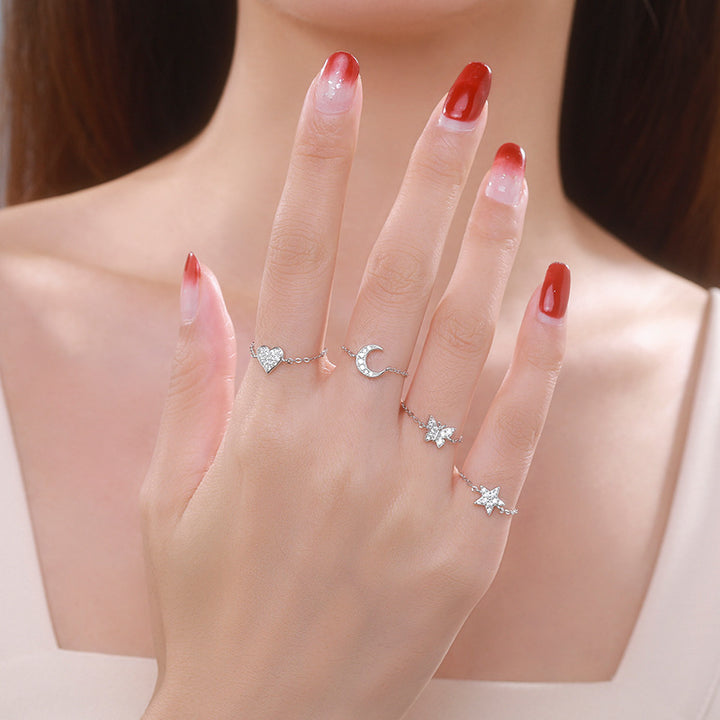 S925 Sterling Silver Micro Diamond Moon Ring Female – Gifts for Her — 1