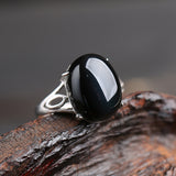 Natural Obsidian Live Mouth Pair Ring Silver Jewelry – Stylish Gifts — 3