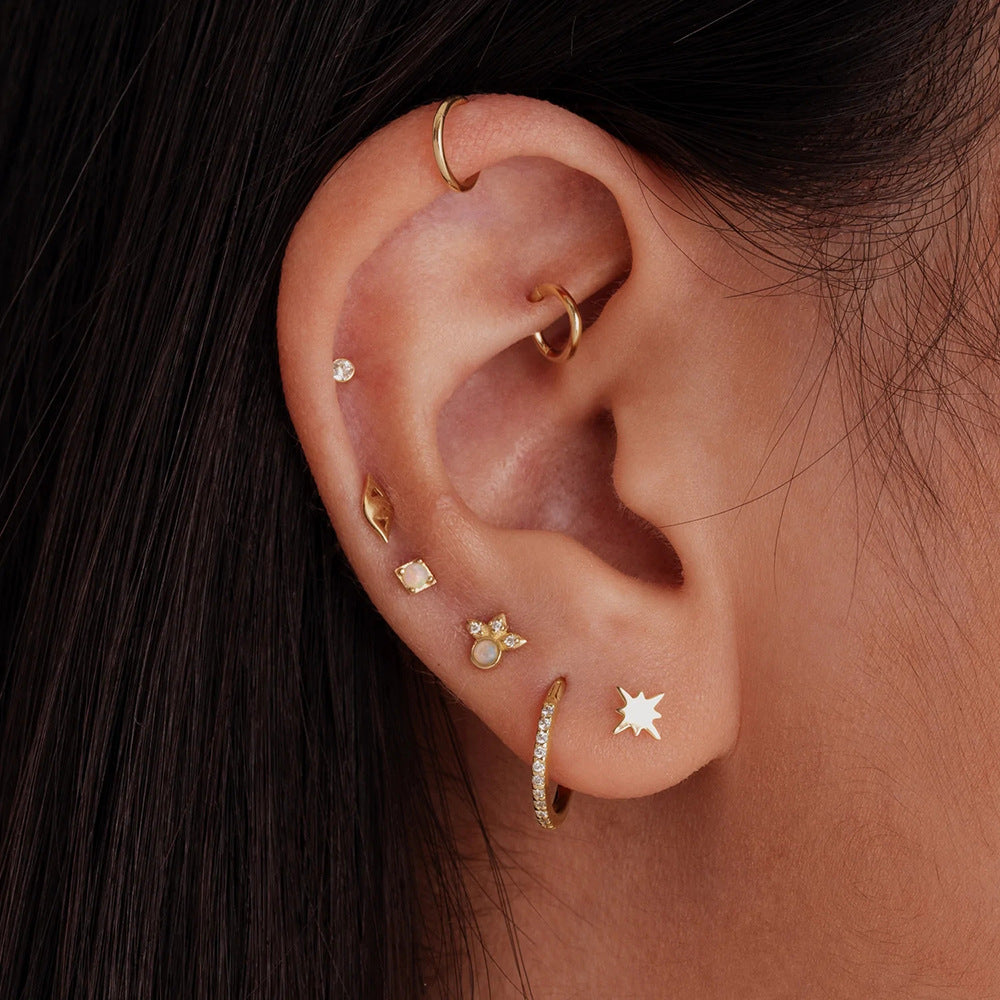 Sterling Silver Opal And Diamond Pierced Threaded Ear – Stylish Gifts — 1