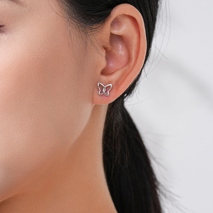 Female Sweet S925 Sterling Silver Butterfly Hollow Ear – Gifts for Her — 1