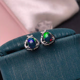 Stud Earrings Silver Inlaid Natural Black Opal – Useful Gifts — 5