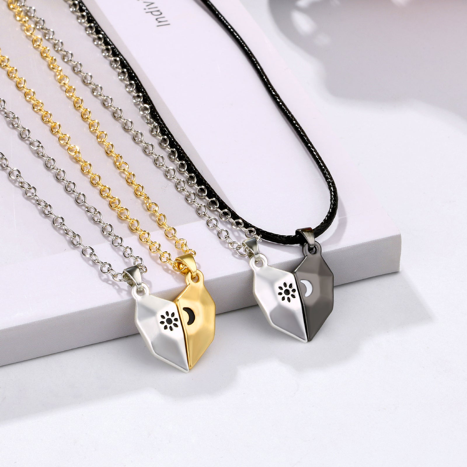 Wishing Stone Couple Necklace Sun Moon Love Simple – Gifts for Couples — 1