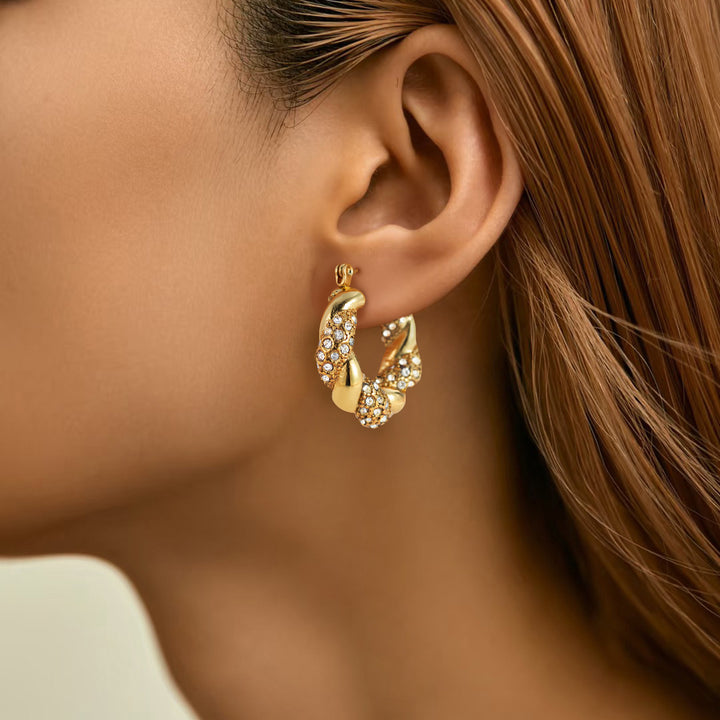 Gold Stainless Steel Diamond Twist U-shaped Earrings – Stylish Gifts — 1