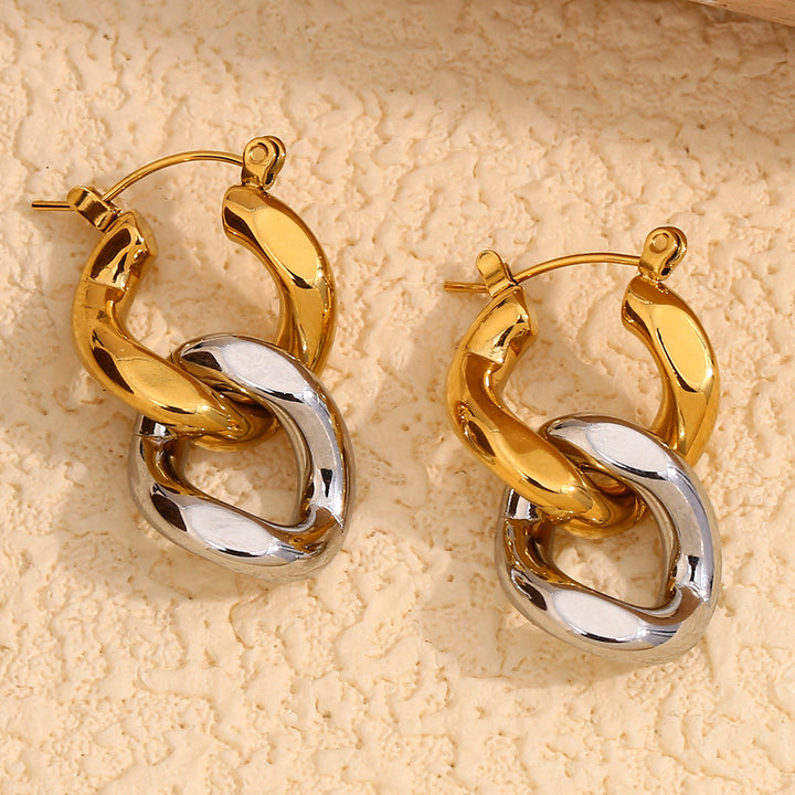 18K Gold Two-color Chain Stud Earrings For Women – Gifts for Her — 1