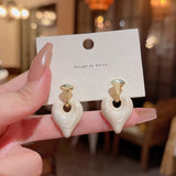 Enamel Purple White Heart Dangle Earrings Gold Drip – Gifts for Her — 8
