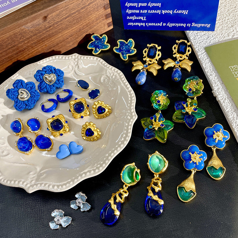 Women Girl Vintage Blue Crystal Earrings – Gifts for Her — 1