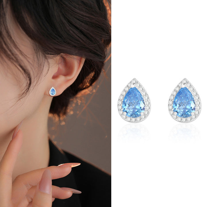 Super Flash Blue Water Drop Ear Studs French – Small Gift Ideas — 1