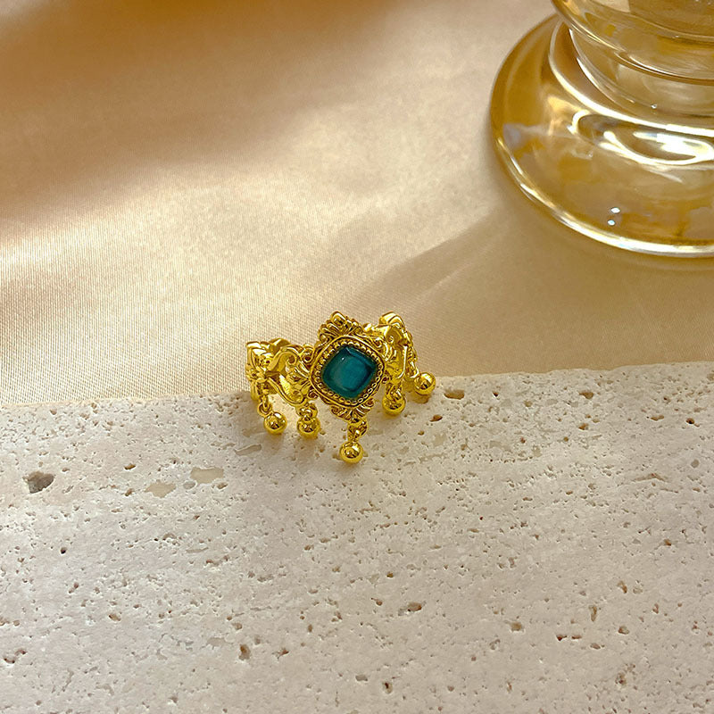 Chinese Style Blue Green Golden Balls Tassel Ring – Stylish Gifts — 1