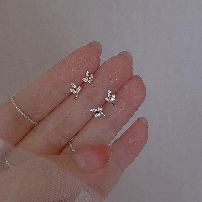 925 Silver Needle Earrings Mini Olive Branc – Unique Gift Ideas — 1