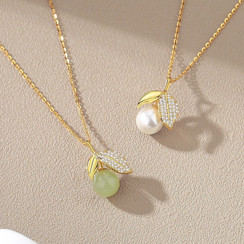 Natural Hotan Jade Leaf Necklace Female S925 – Jewelry Gift Ideas — 1