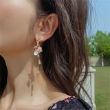 Women's Heart Long Cross Design Flower Earrings – Gifts for Her — 1