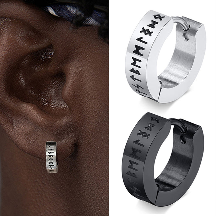Vintage Norse Viking Runes Hoop Earrings For Men – Gifts for Him — 1