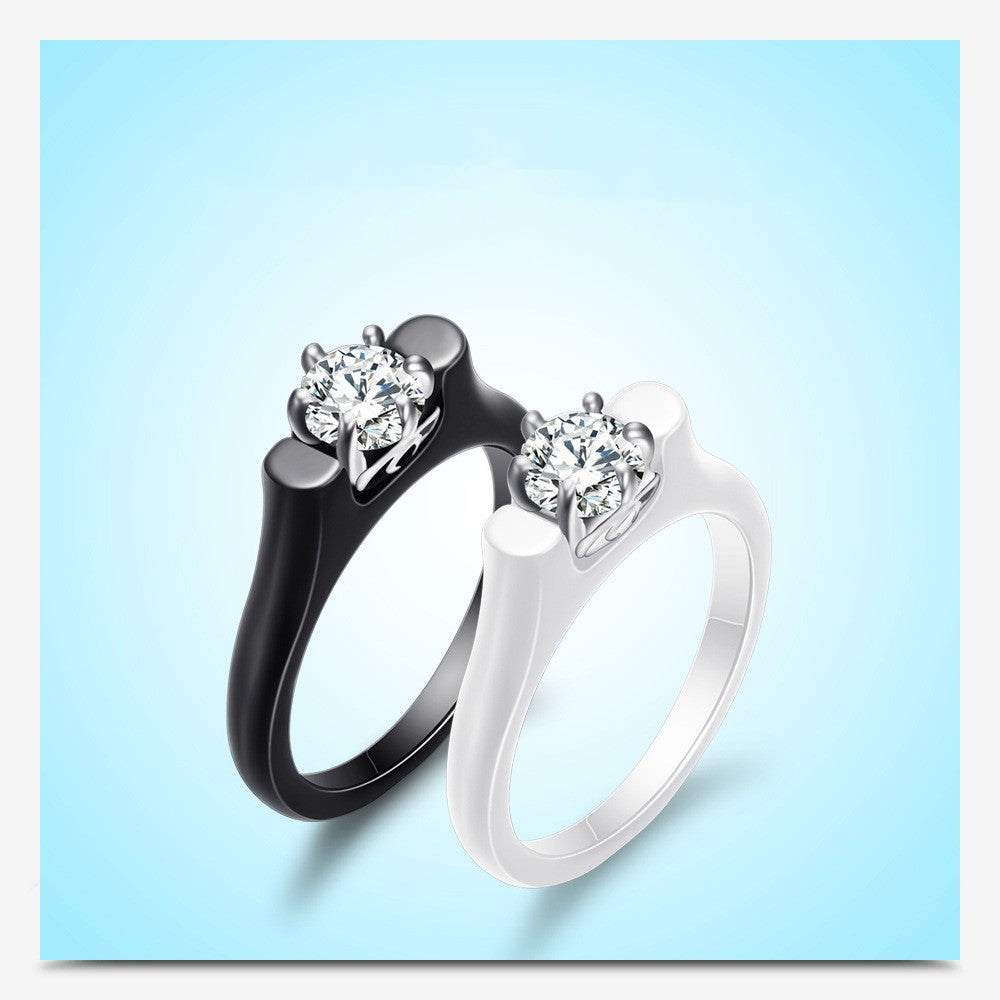 Fashion Ceramic Titanium Steel Inlaid Zirconium Ring – Stylish Gifts — 1